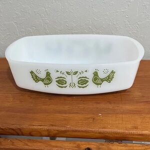 White Dish with Green Bird Design